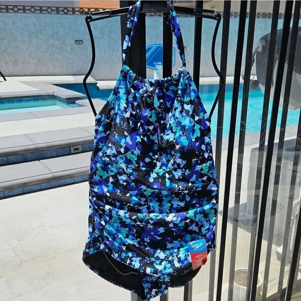 Speedo Blue Abstract One Piece Swimsuit Size XL